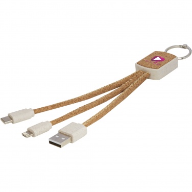 Logo trade corporate gift photo of: Bates wheat straw and cork 3-in-1 charging cable